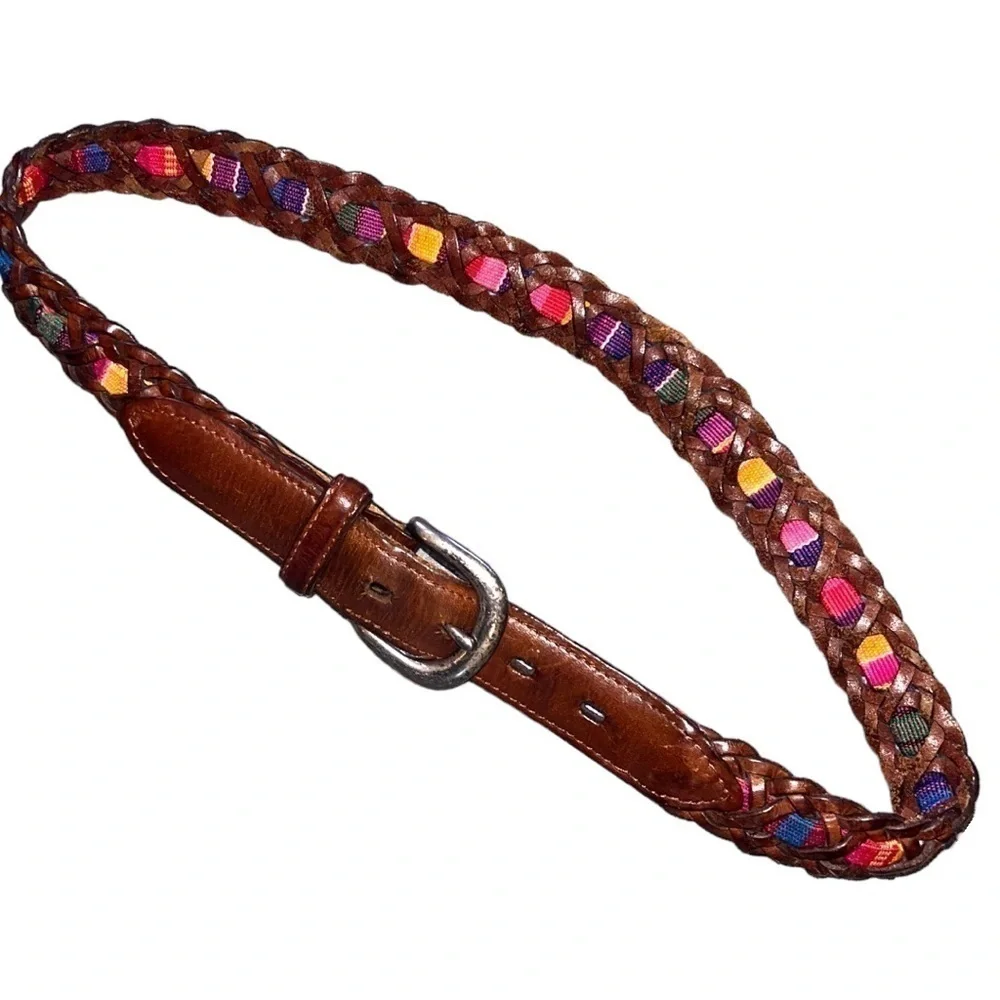 Vintage ▶️ Fossil ◀️ Braided Leather Multi Color Textile Belt. Size Medium